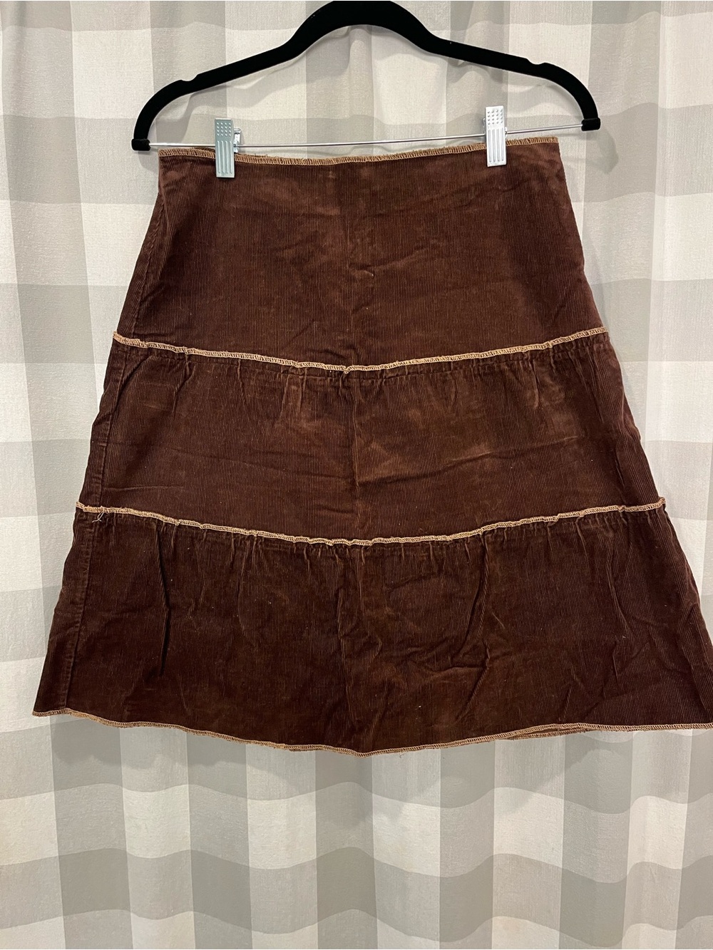 Tiered Corduroy A-Line Skirt in Brown